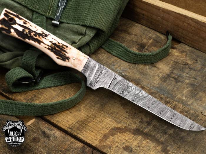 Bmk-713 Colorado Snake 7.8 Inches Damascus Knife Damascus Fish Fillet Knife Utility Knife Chef's Knives Ergonomic Handle With Leather Sheath
