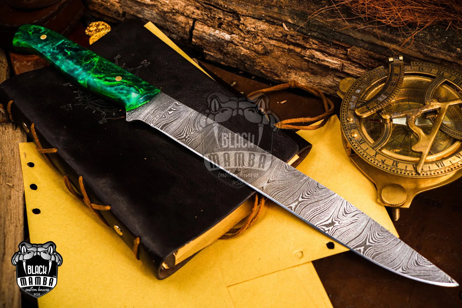 Green Mamba - Damascus Chef Knife, 14″ Overall - view 6