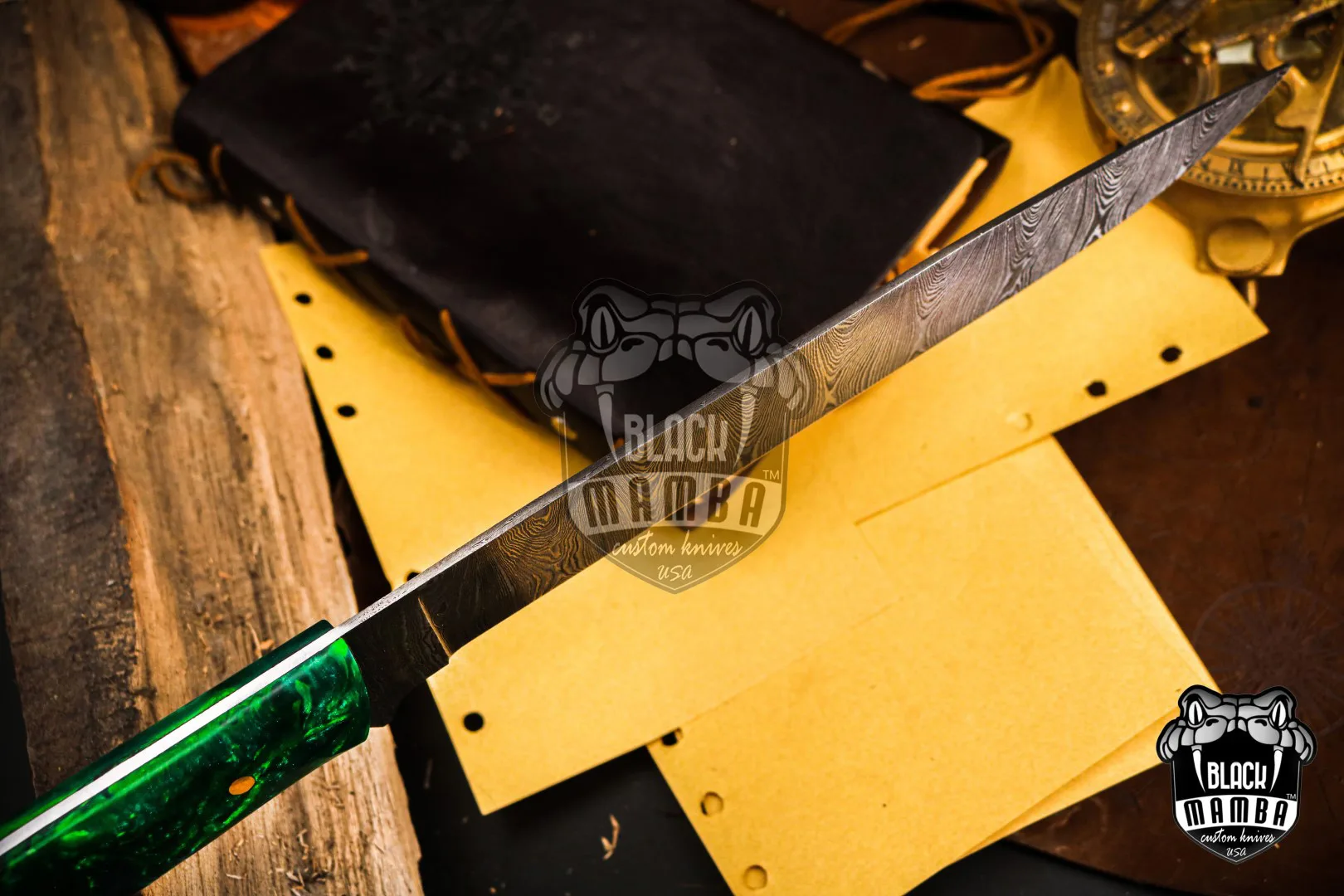 Green Mamba - Damascus Chef Knife, 14″ Overall - view 7