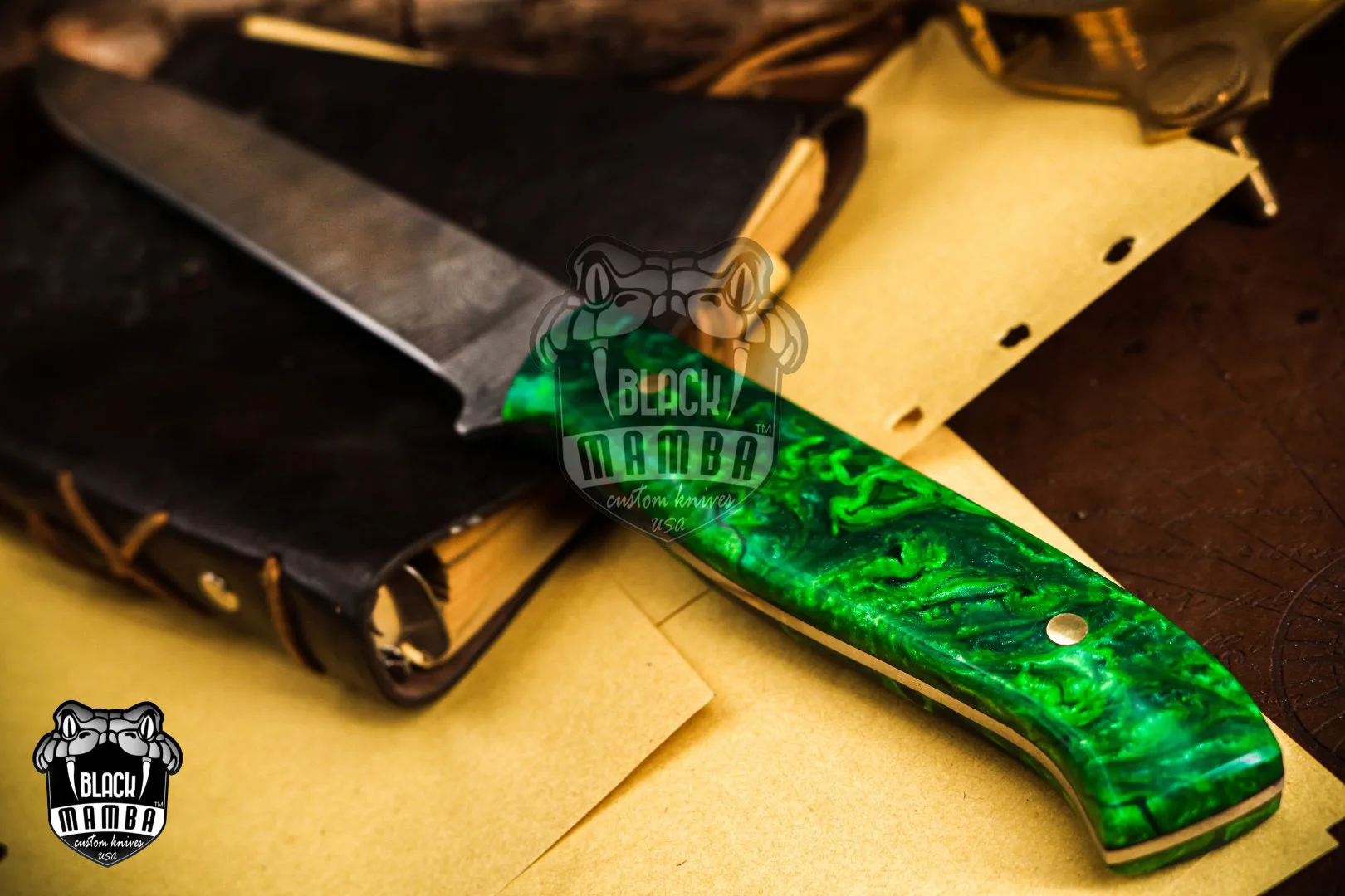Green Mamba - Damascus Chef Knife, 14″ Overall - view 8
