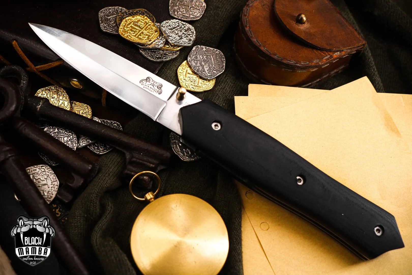 Pine Snake - Damascus Folding Pocket Knife, 9.2″ Overall - view 2