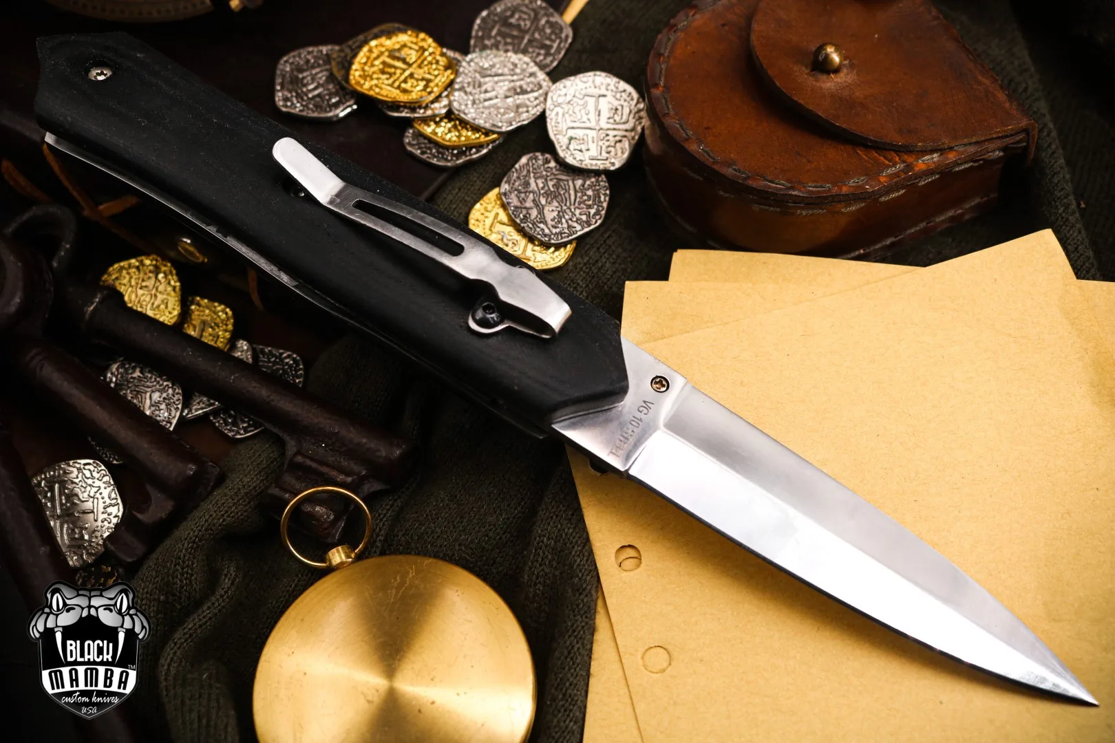 Pine Snake - Damascus Folding Pocket Knife, 9.2″ Overall - view 5