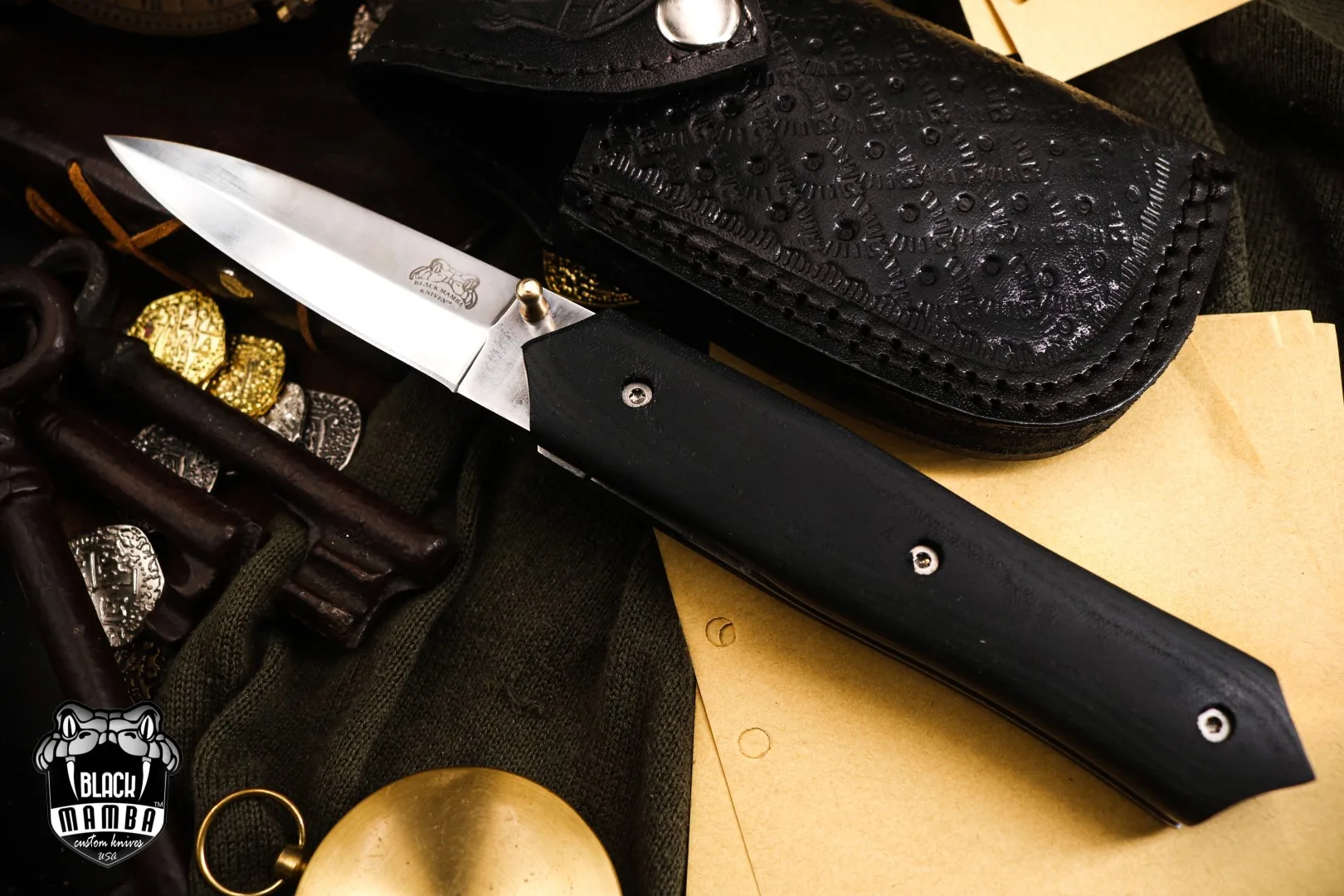 Pine Snake - Damascus Folding Pocket Knife, 9.2″ Overall - view 10