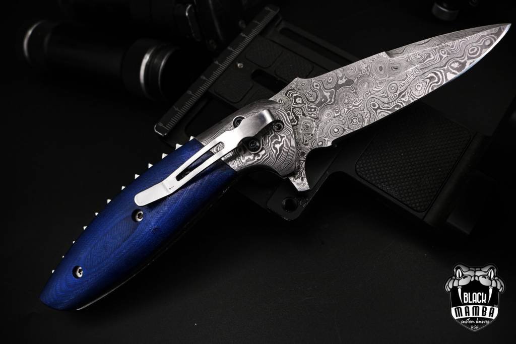 Bmk-443 colubrid 5" Closed Damascus Pocket Knife Damascus Hunting Knife G10 Handle Pocket Clip Knife With Leather Sheath - Image 4