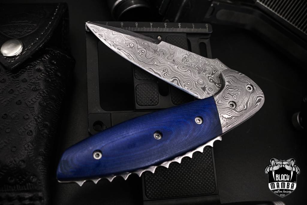 Bmk-443 colubrid 5" Closed Damascus Pocket Knife Damascus Hunting Knife G10 Handle Pocket Clip Knife With Leather Sheath - Image 8