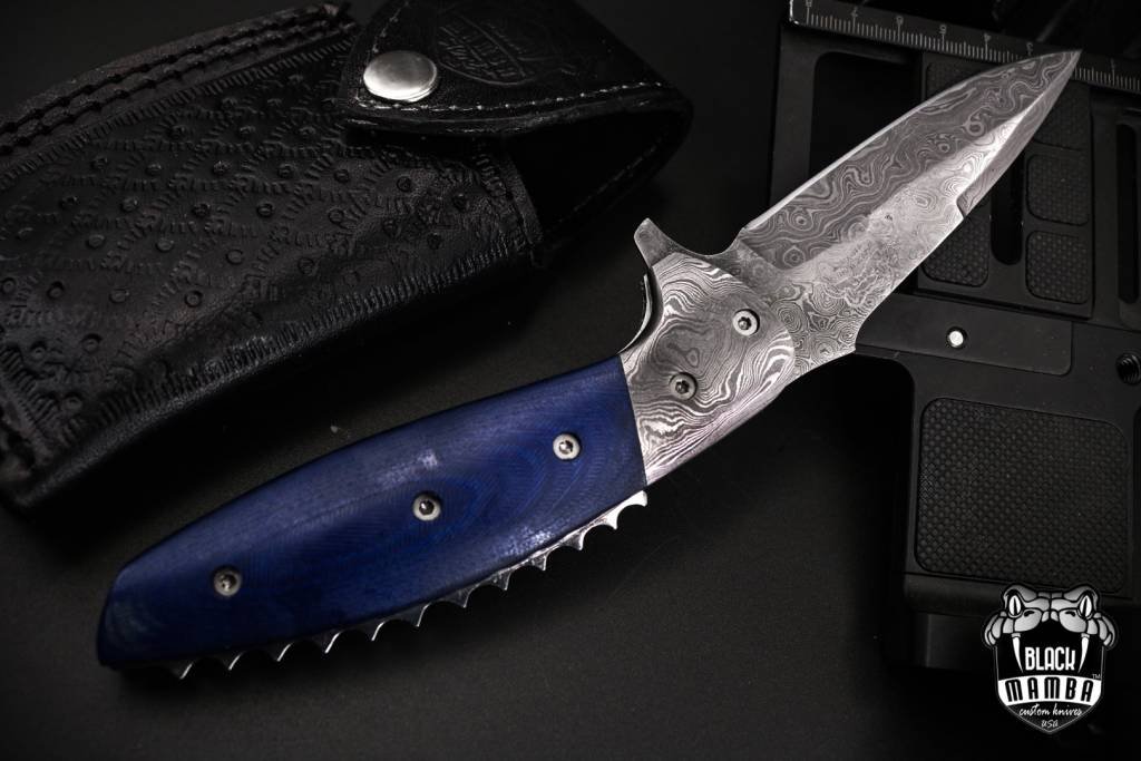 Bmk-443 colubrid 5" Closed Damascus Pocket Knife Damascus Hunting Knife G10 Handle Pocket Clip Knife With Leather Sheath - Image 9