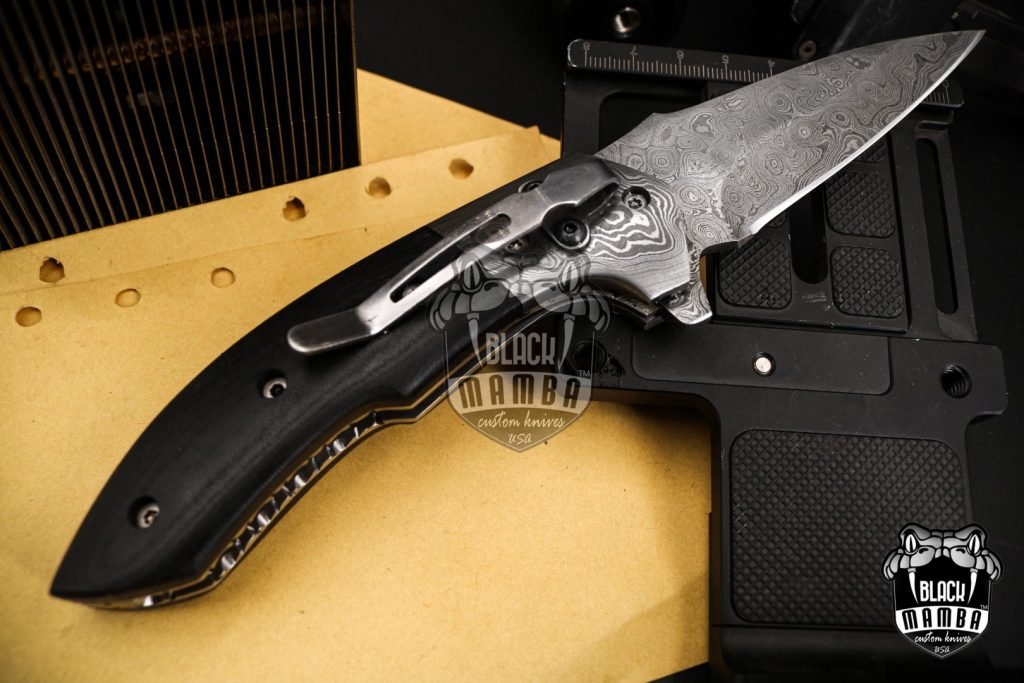 Bmk-442 Clubber 8.3" inches Closed Damascus Pocket Knife Damascus Steel Hunting Knife G10 Handle Black Mamba Knives Handmade World Class Knives USA Made