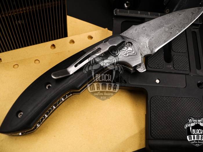 Bmk-442 Clubber 8.3" inches Closed Damascus Pocket Knife Damascus Steel Hunting Knife G10 Handle Black Mamba Knives Handmade World Class Knives USA Made
