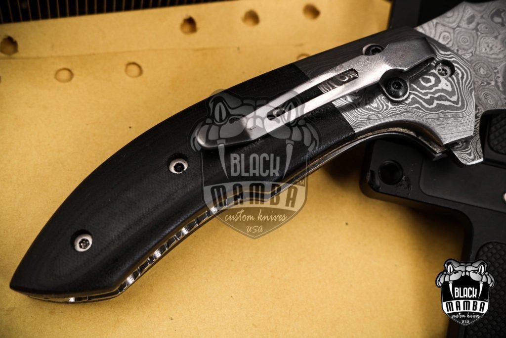Bmk-442 Clubber 8.3" inches Closed Damascus Pocket Knife Damascus Steel Hunting Knife G10 Handle Black Mamba Knives Handmade World Class Knives USA Made - Image 3