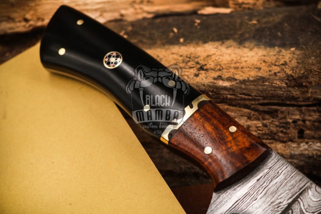 Bmk-716 Shishamo 8 Inches Damascus Knife Damascus Fish Fillet Knife Utility Knife Chef's Knives Ergonomic Handle With Leather Sheath black resin, walnut wood spacer and brass file work spacer , Decorative pin - Image 2