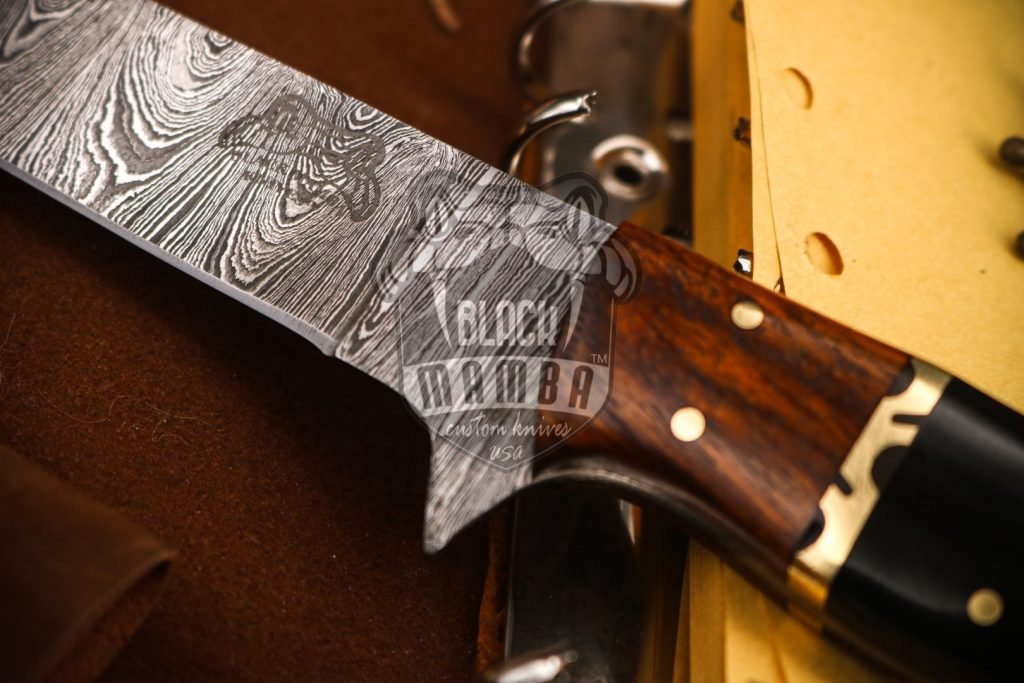 Bmk-716 Shishamo 8 Inches Damascus Knife Damascus Fish Fillet Knife Utility Knife Chef's Knives Ergonomic Handle With Leather Sheath black resin, walnut wood spacer and brass file work spacer , Decorative pin - Image 5