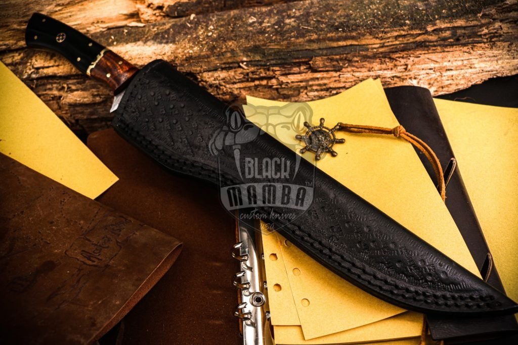 Bmk-716 Shishamo 8 Inches Damascus Knife Damascus Fish Fillet Knife Utility Knife Chef's Knives Ergonomic Handle With Leather Sheath black resin, walnut wood spacer and brass file work spacer , Decorative pin - Image 9