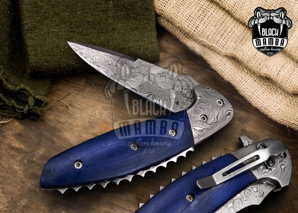 Bmk-443 colubrid 5" Closed Damascus Pocket Knife Damascus Hunting Knife G10 Handle Pocket Clip Knife With Leather Sheath