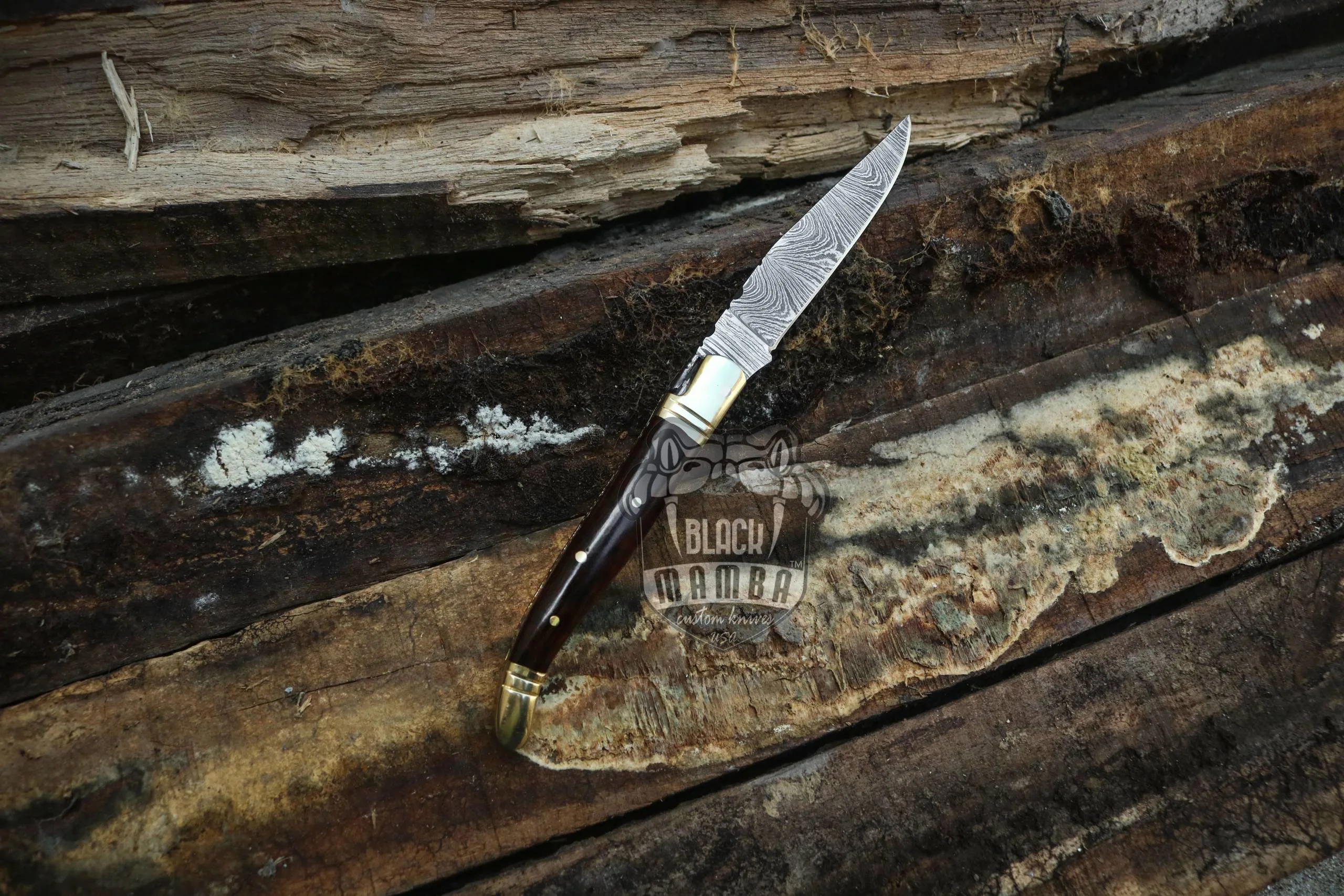 Caramel - Damascus Laguiole Knife, Snake Wood Handle - view 2