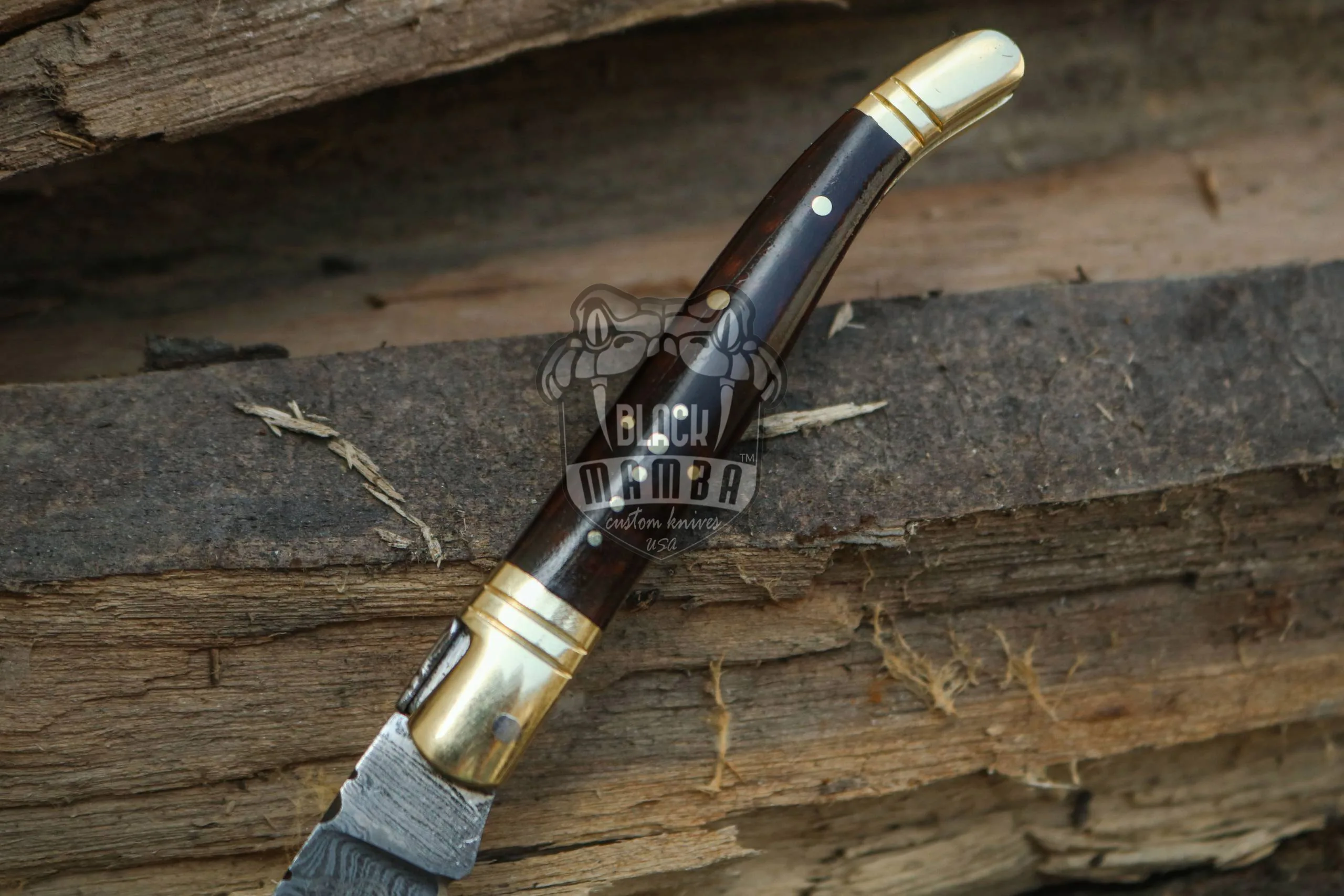 Caramel - Damascus Laguiole Knife, Snake Wood Handle - view 4