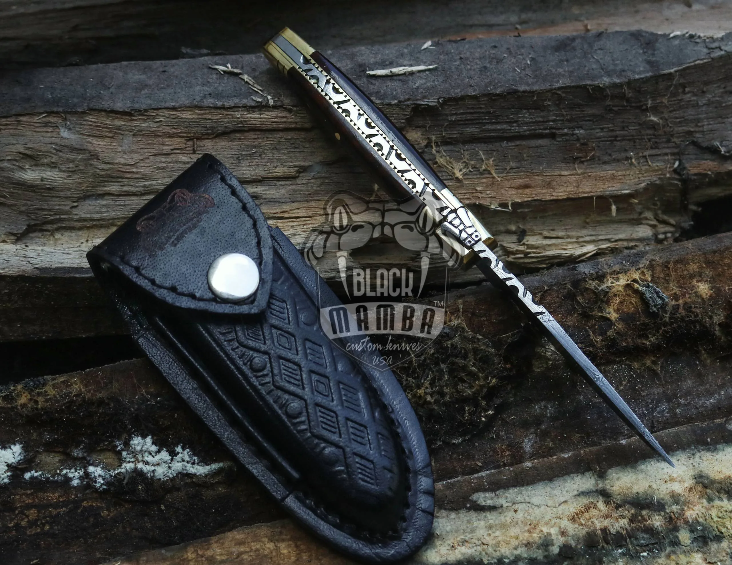 Caramel - Damascus Laguiole Knife, Snake Wood Handle - view 5