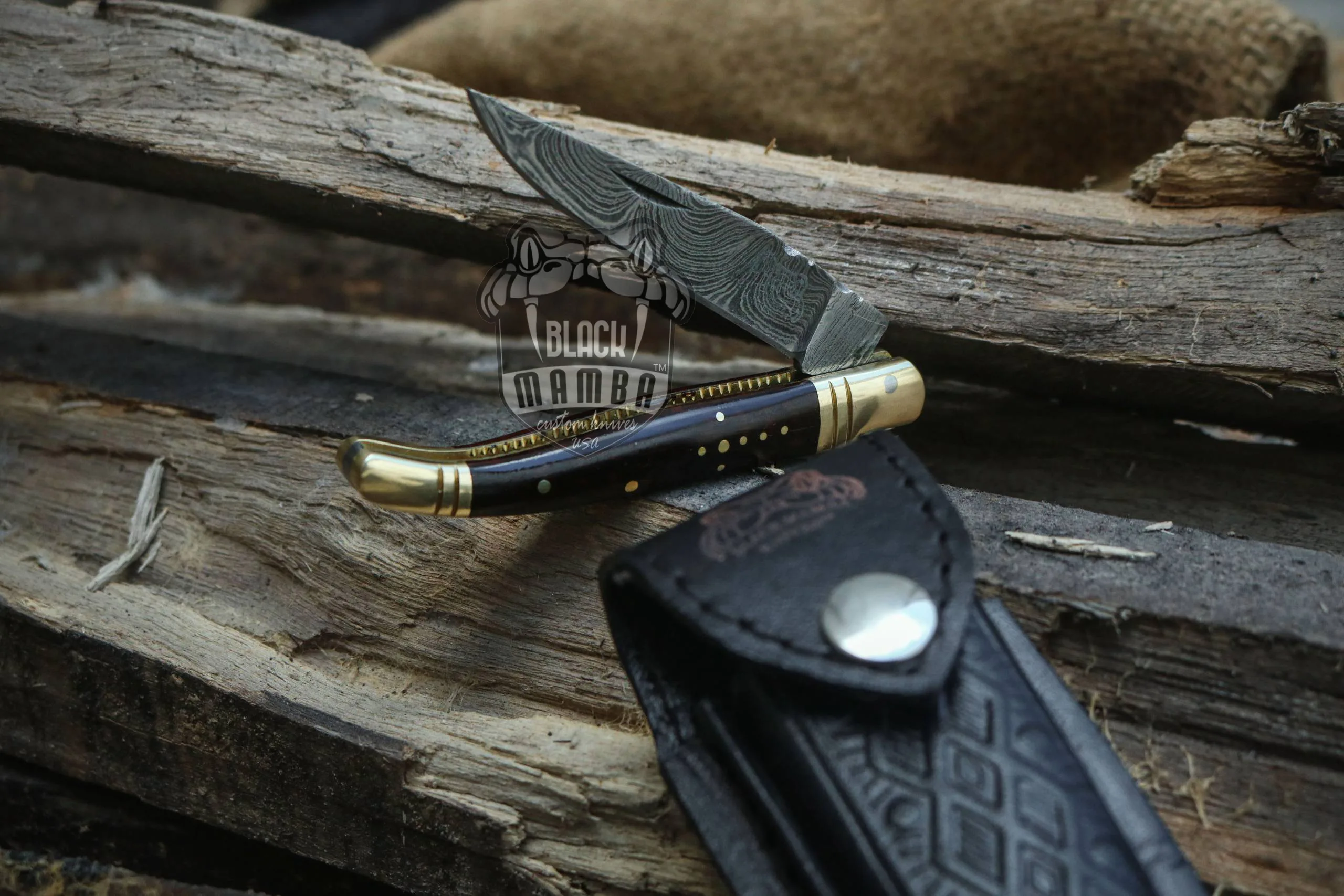 Caramel - Damascus Laguiole Knife, Snake Wood Handle - view 6