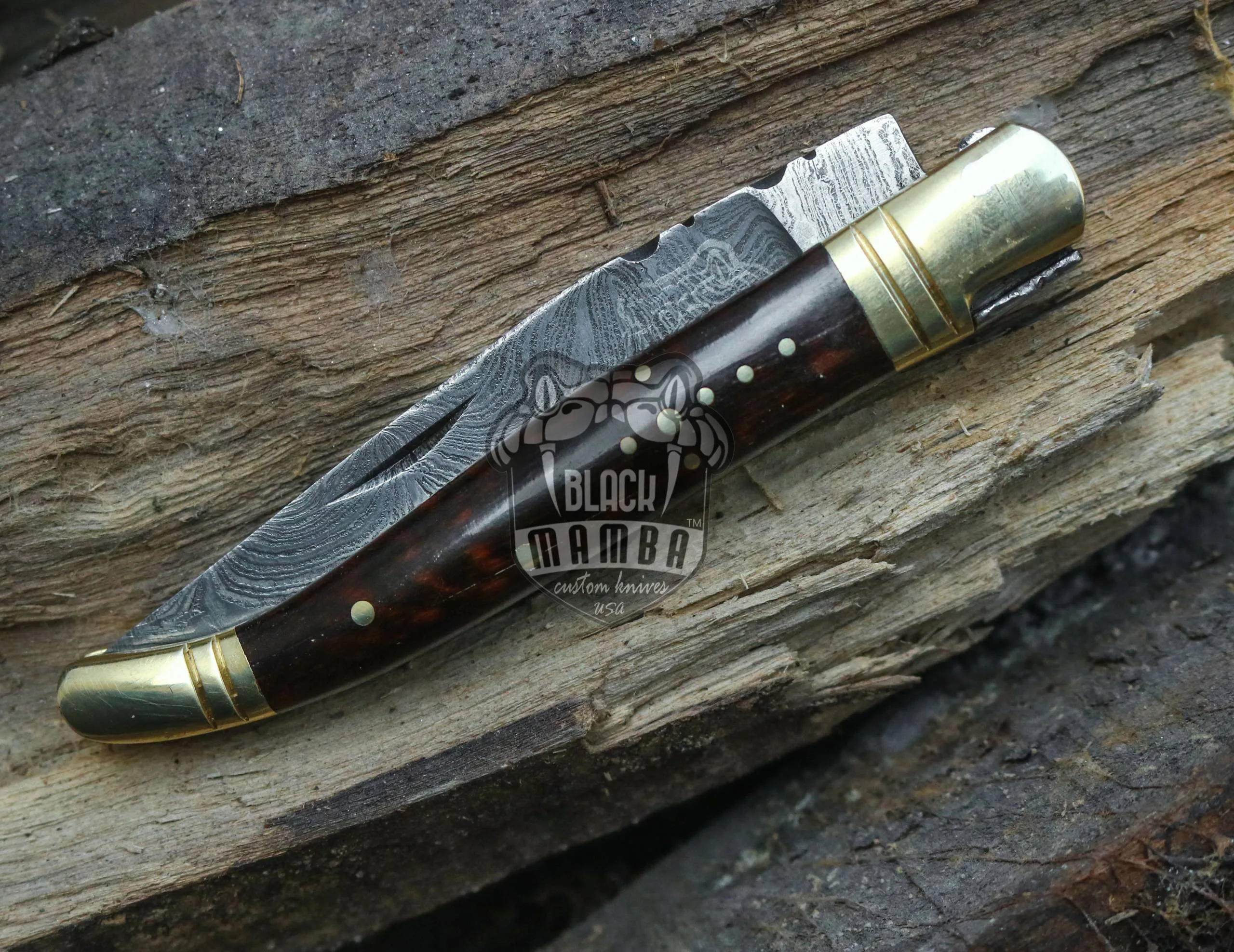 Caramel - Damascus Laguiole Knife, Snake Wood Handle - view 7