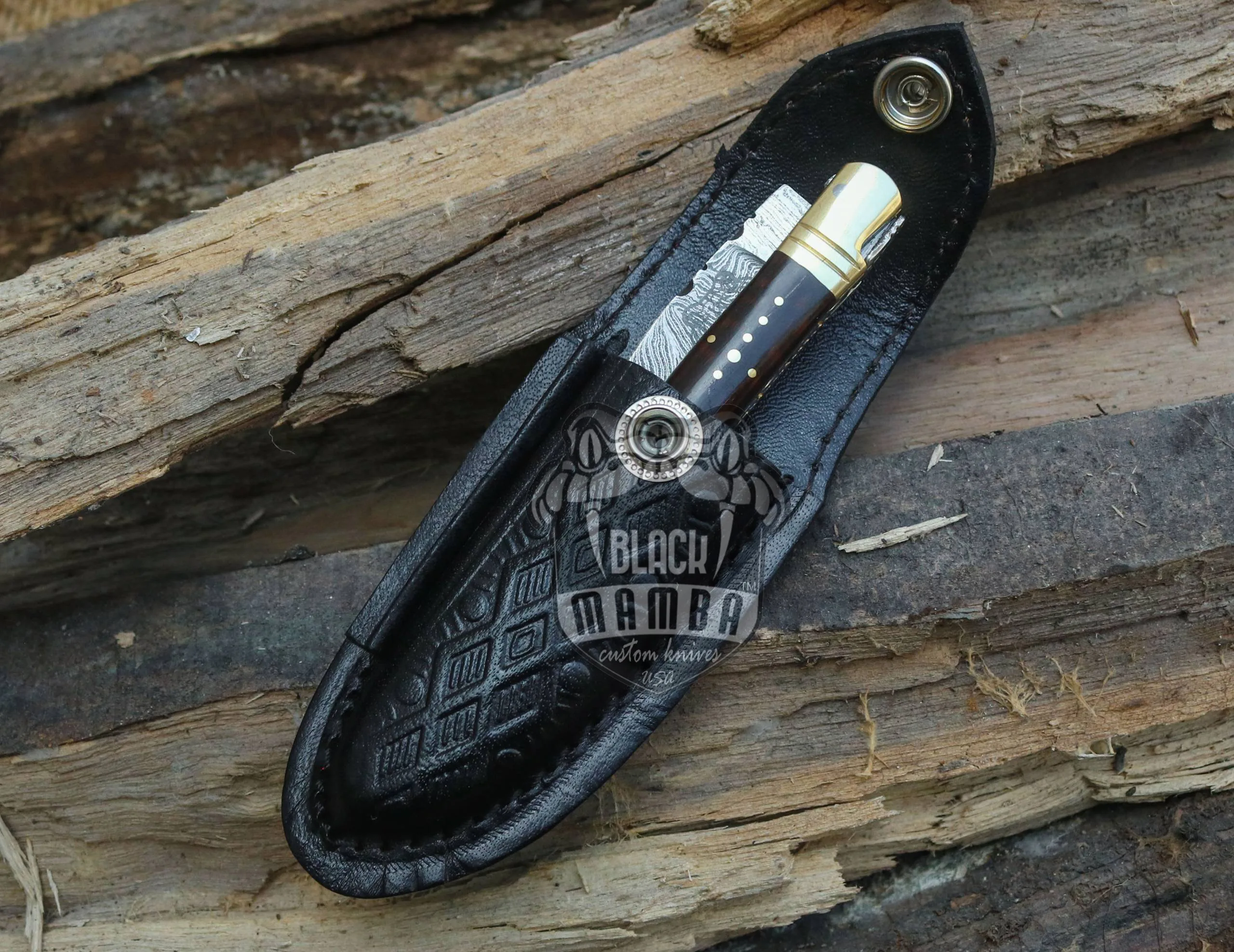 Caramel - Damascus Laguiole Knife, Snake Wood Handle - view 8