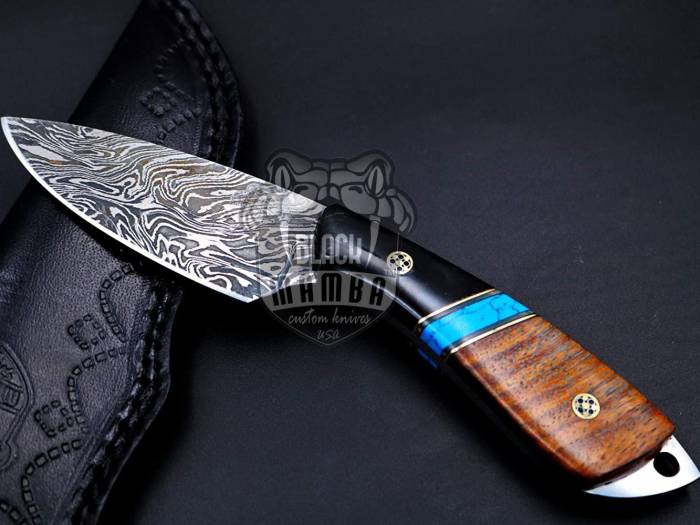 Bmk-166 Barons Racer Snake 6.5 Inches Long 3 Inches Blade 10 Ounce Damascus Skinner Hunting Fixed Blade Knife Damascus Hand Made Black Mamba Knives World...