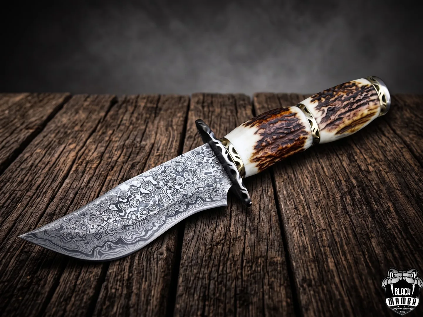 Golden Tree Snake - Damascus Hunting Knife, 10″ Overall - view 2