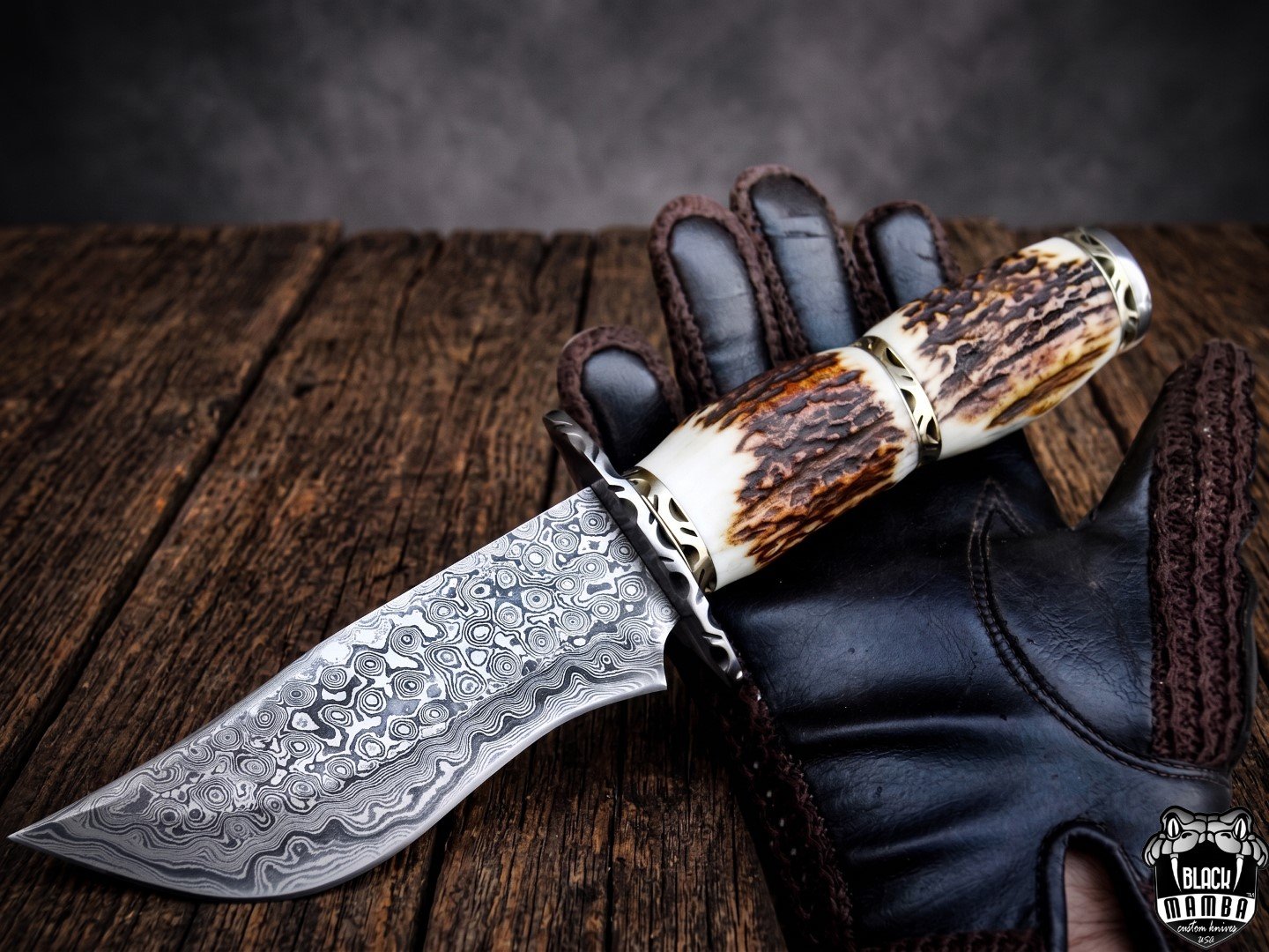 Golden Tree Snake – Damascus Hunting Knife, 10" Overall - Image 3