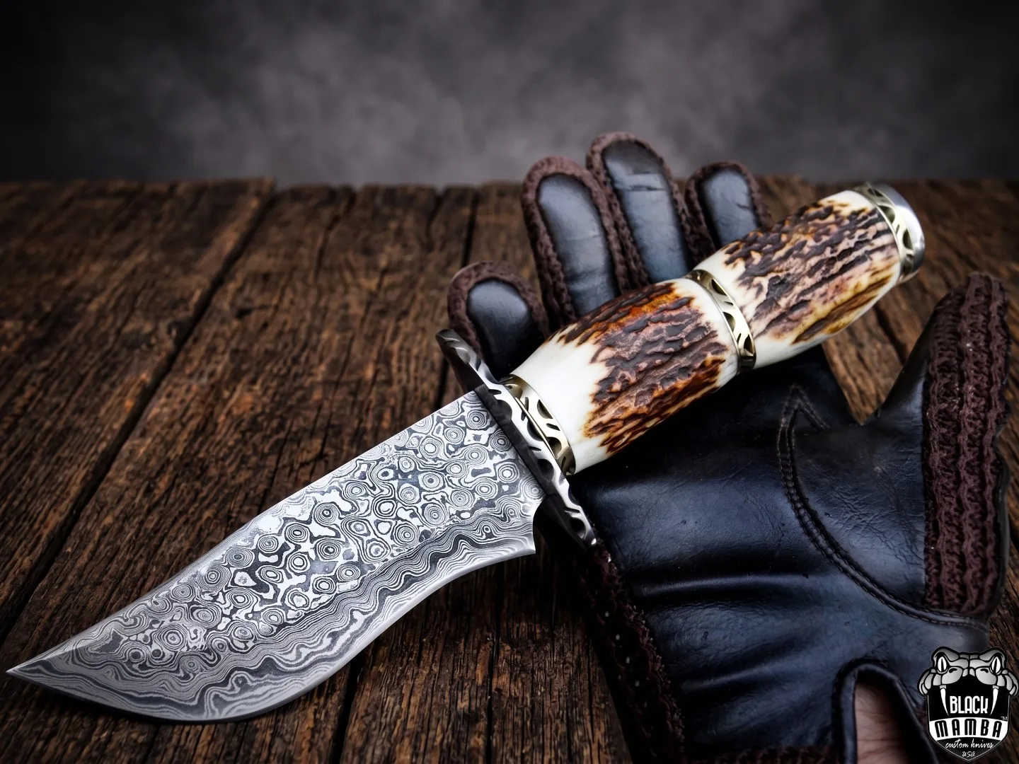 Golden Tree Snake - Damascus Hunting Knife, 10″ Overall - view 3
