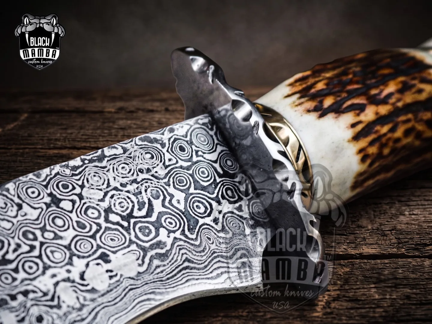 Golden Tree Snake - Damascus Hunting Knife, 10″ Overall - view 4
