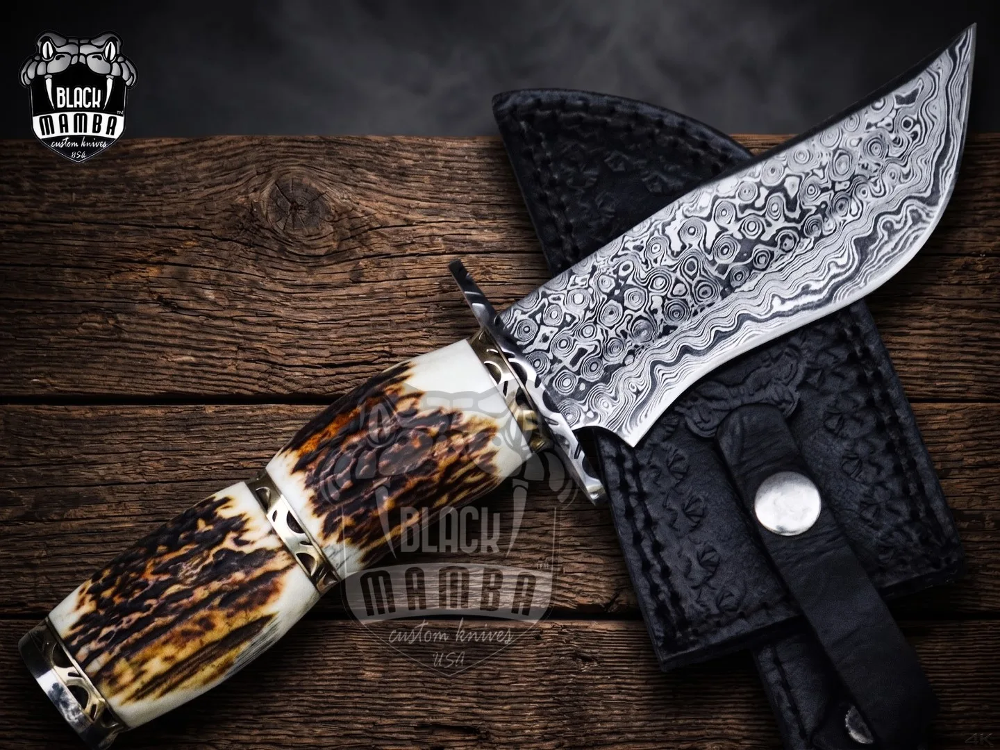 Golden Tree Snake - Damascus Hunting Knife, 10″ Overall - view 5