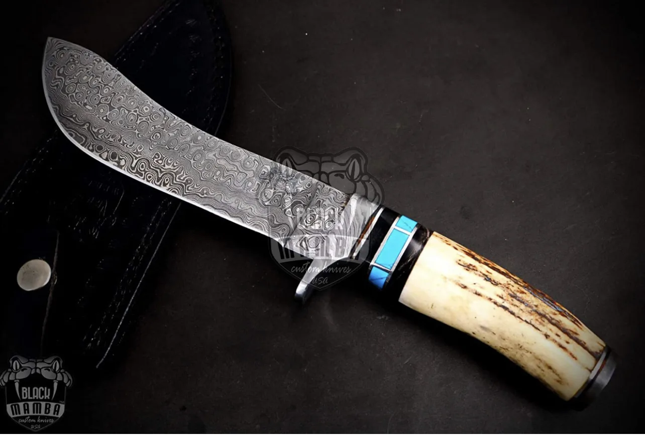Cenchoa Snake Knife 12 Inches Long 7 Inches Blade 14 Ounce Damascus Hunting Nessmuk Blade Type Knife Hand Made World Class Knives | BMK-156 - view 4