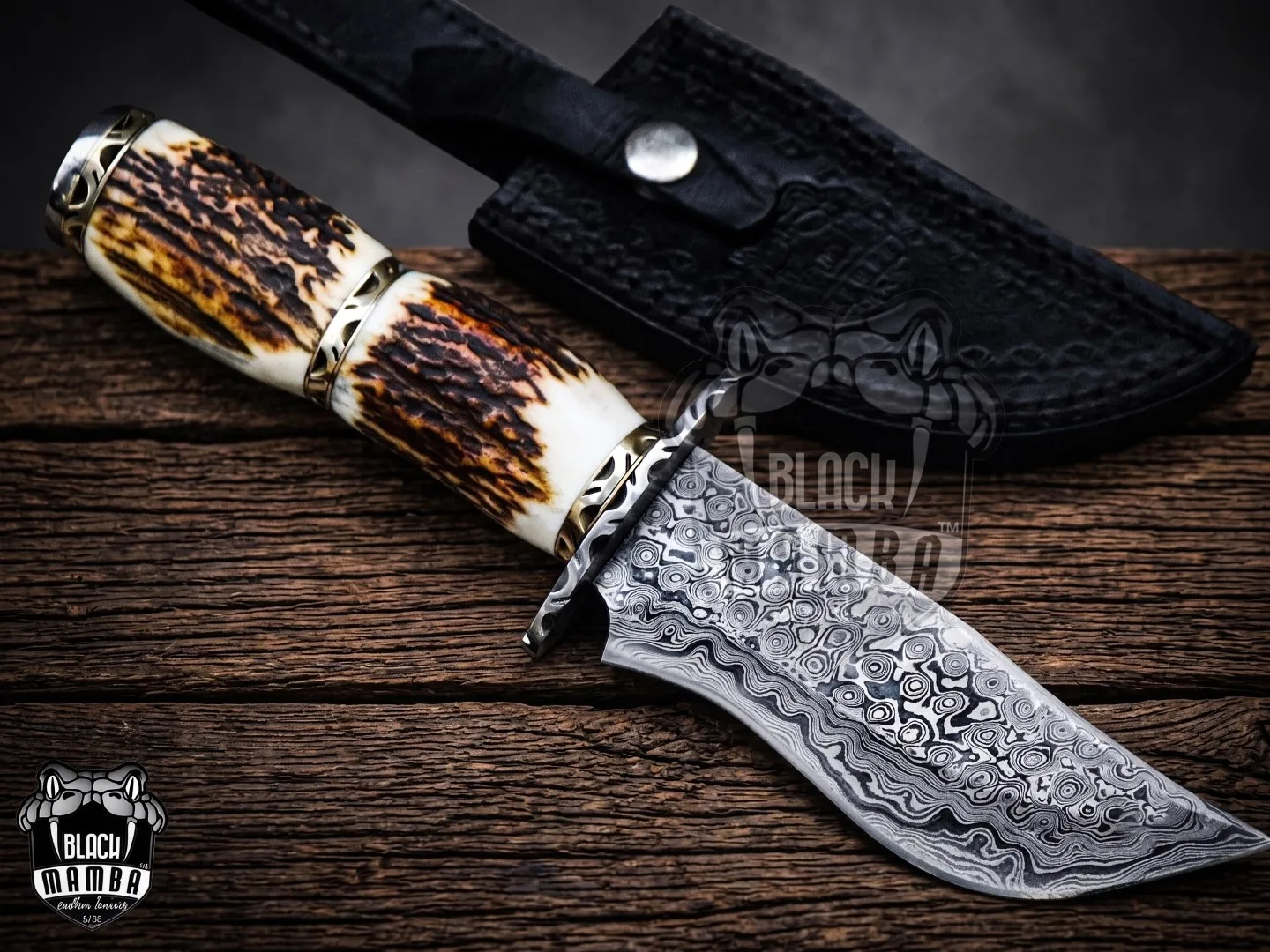Golden Tree Snake - Damascus Hunting Knife, 10″ Overall