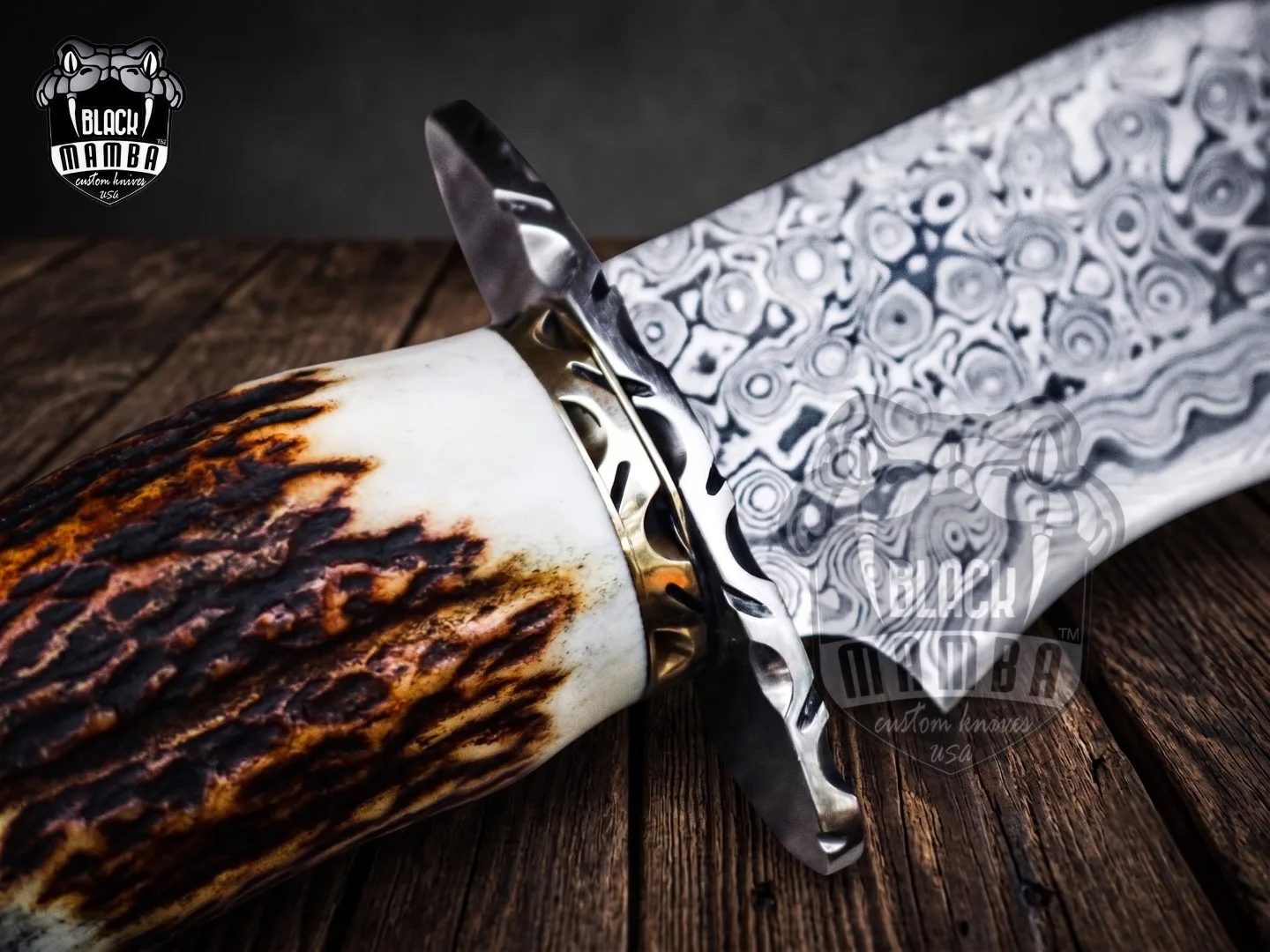 Golden Tree Snake - Damascus Hunting Knife, 10″ Overall - view 6