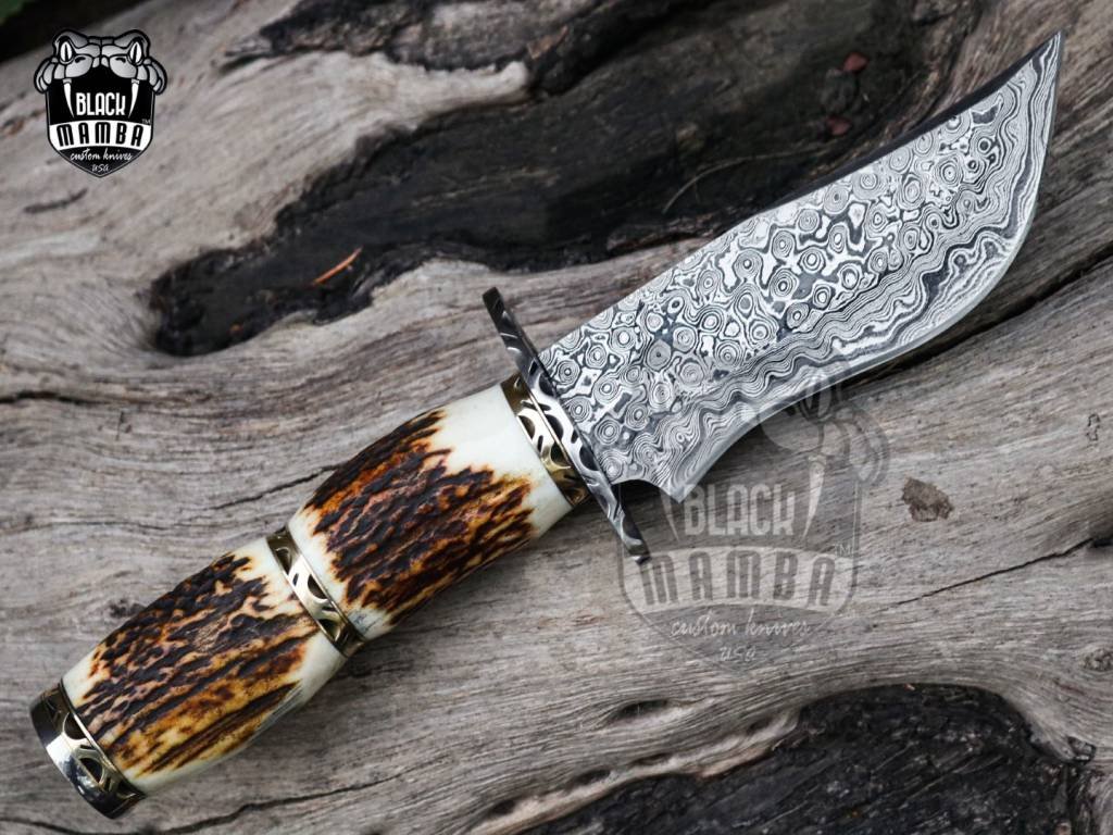 BMK-155 Golden Tree Snake Damascus Knife 10 Inches Long 5 Inches Blade 10 Ounce Damascus Steel Fixed Blade Hunting Knife Hand Made World Class Knives USA Made - Image 9