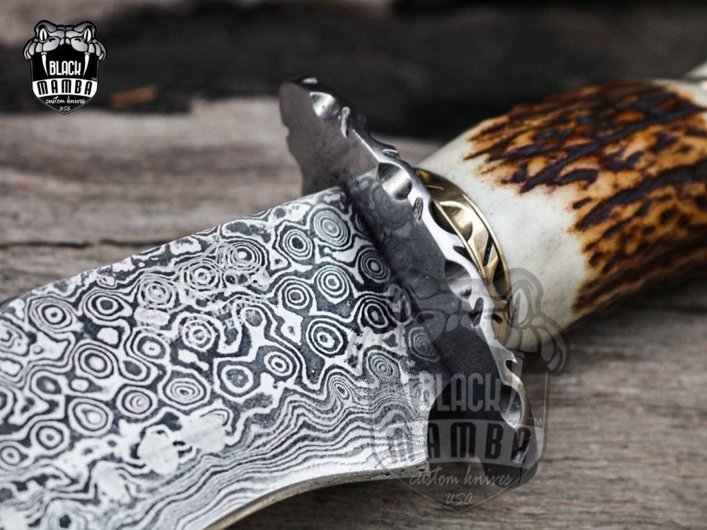 BMK-155 Golden Tree Snake Damascus Knife 10 Inches Long 5 Inches Blade 10 Ounce Damascus Steel Fixed Blade Hunting Knife Hand Made World Class Knives USA Made - Image 5