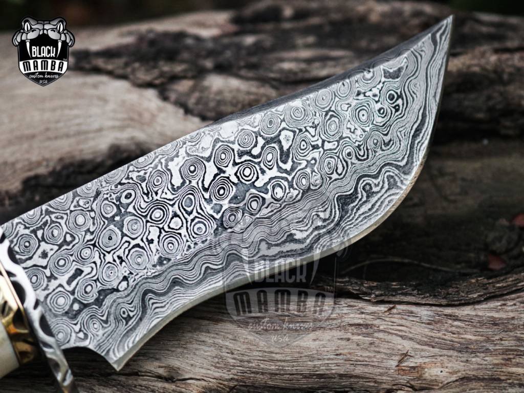BMK-155 Golden Tree Snake Damascus Knife 10 Inches Long 5 Inches Blade 10 Ounce Damascus Steel Fixed Blade Hunting Knife Hand Made World Class Knives USA Made - Image 6