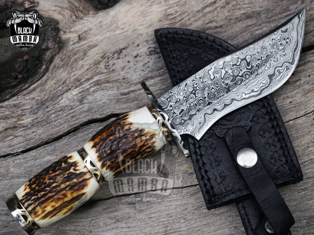 BMK-155 Golden Tree Snake Damascus Knife 10 Inches Long 5 Inches Blade 10 Ounce Damascus Steel Fixed Blade Hunting Knife Hand Made World Class Knives USA Made - Image 7