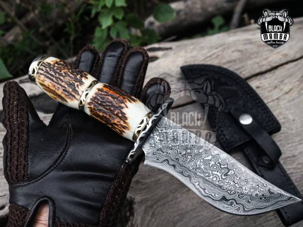 Damascus Steel Marking Knife with Leather Cover