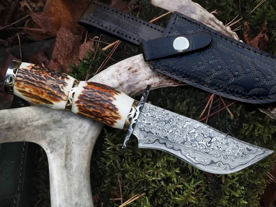 BMK-155 Golden Tree Snake Damascus Knife 10 Inches Long 5 Inches Blade 10 Ounce Damascus Steel Fixed Blade Hunting Knife Hand Made World Class Knives USA Made - Image 2