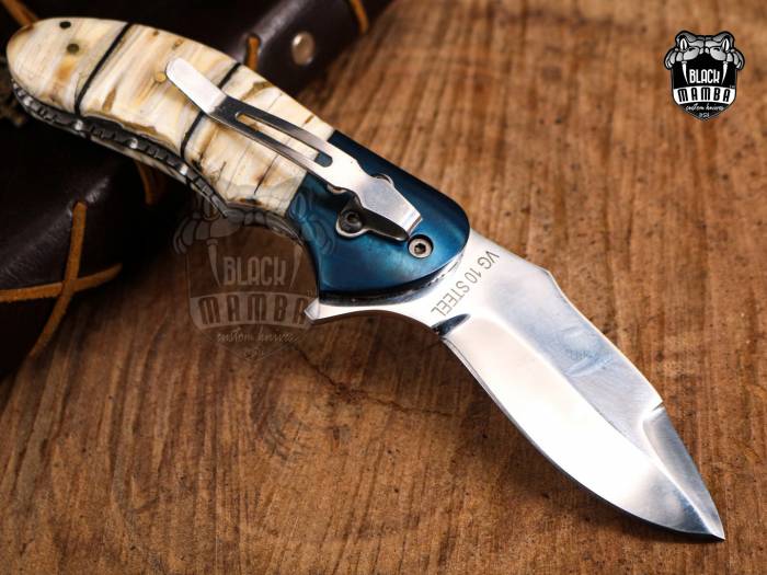BLACK MAMBA KNIVES BMK-VG67 King Snake 4 Inches Closed Blade Knife VG10 Stainless Steel Folding Knife, Pocket Knife G10 Handle USA Made