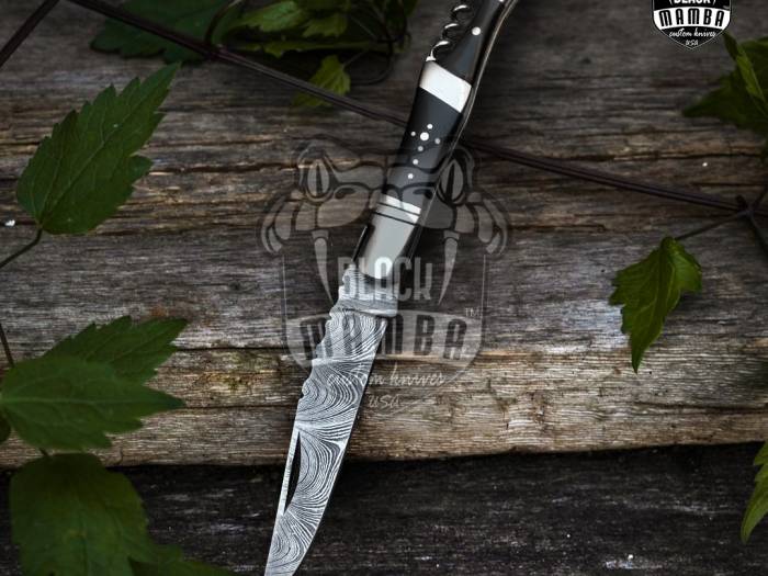 Bmk-506 Black Sonata 4.75 Inches Damascus Laguiole Knife Handmade Damascus Pocket Knives french knife steak knife USA Made