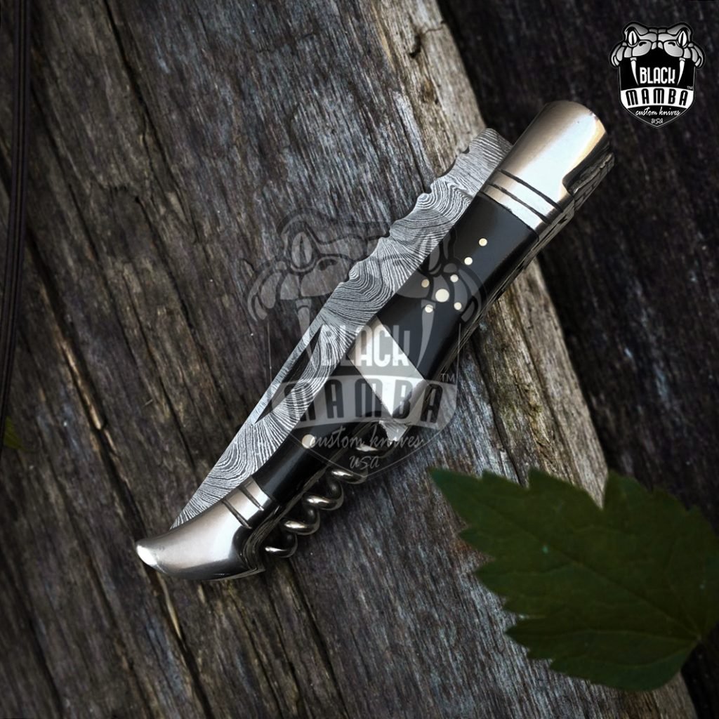 Bmk-506 Black Sonata 4.75 Inches Damascus Laguiole Knife Handmade Damascus Pocket Knives french knife steak knife USA Made - Image 2