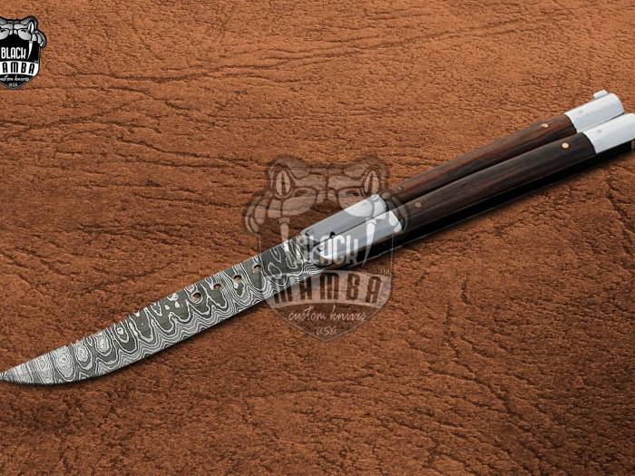 DB-11 Damascus Balisong Butterfly Knife Original Traditional Filipino Butterfly Batanga Knife with handmade steel and wooden handle black mamba knives USA