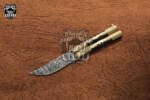 DB-16 Damascus Balisong Butterfly Knife Original Traditional Filipino Butterfly Batanga Knife with handmade brass and wooden handle black mamba knives USA