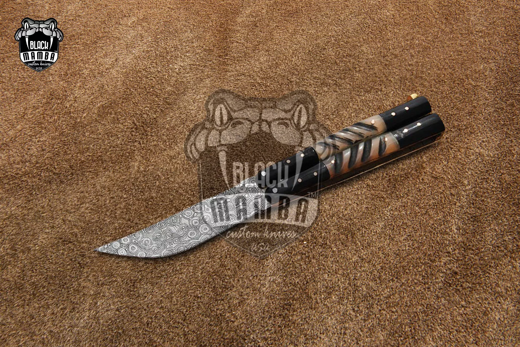 Filipino Balisong Butterfly Knife - Damascus Balisong Butterfly & Ram Horn & Resin