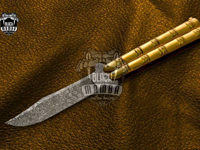DB-03 Damascus Balisong Butterfly Knife Original Traditional Filipino Butterfly Batanga Knife with handmade brass handle