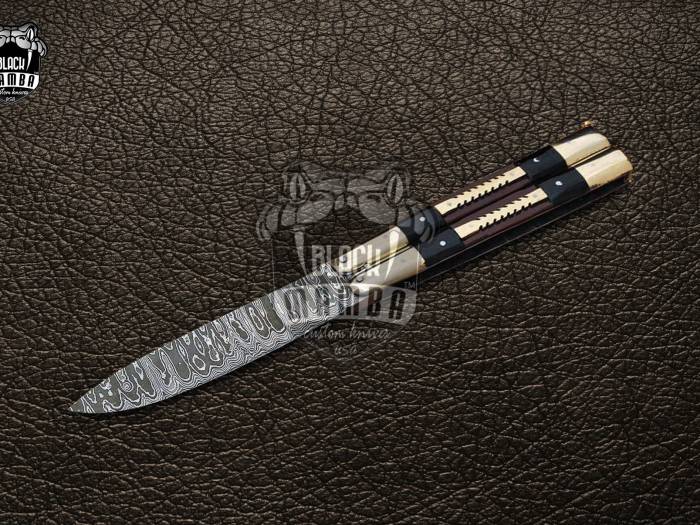 DB-30 Damascus Balisong Butterfly Knife with Beautiful Brass  Handle Handmade Original Traditional Filipino Butterfly Batanga Knife black mamba knives USA