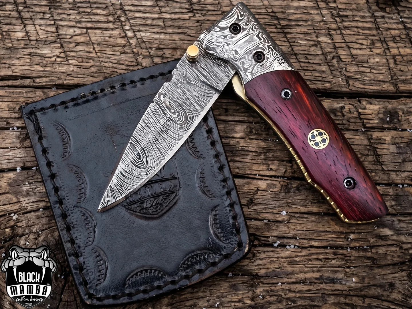 Laticauda - Damascus Folding Pocket Knife, 7″ Overall, Wood Handle - view 5