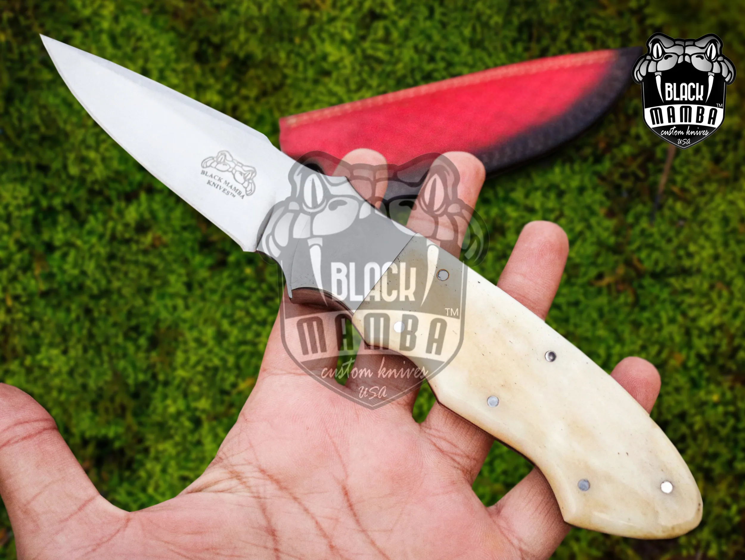 White Lion - Damascus Hunting Knife, 9.4″ Overall, Bone Handle - view 6