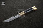 DB-09 Damascus Balisong Butterfly Knife Original Traditional Filipino Butterfly Batanga Knife with handmade brass and Horn handle black mamba knives USA
