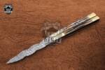 DB-10 Damascus Balisong Butterfly Knife Original Traditional Filipino Butterfly Batanga Knife with handmade brass and stag antler handle black mamba knives USA